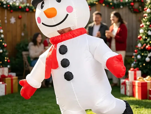 Adult Polyester Snowman Inflatable Christmas Costume with Black Hat