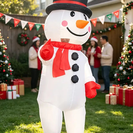 Black Hat Snowman Christmas Inflatable Costume, Polyester Adult Big Hat Snowman Christmas Inflatable Costume, Role-Playing Inflatable Costume Dress-Up Prop, suitable for Christmas, Halloween, Carnival, various activities and parties (costume does not meas