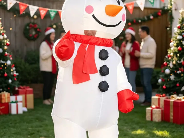 Adult Polyester Snowman Inflatable Christmas Costume with Black Hat