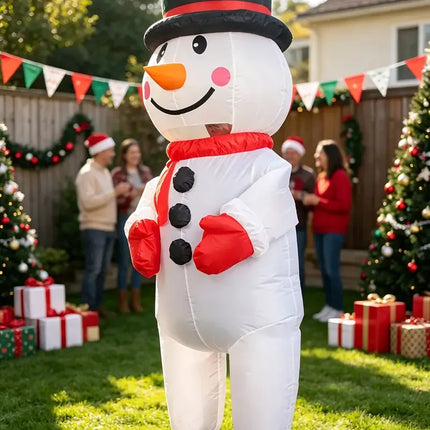Black Hat Snowman Christmas Inflatable Costume, Polyester Adult Big Hat Snowman Christmas Inflatable Costume, Role-Playing Inflatable Costume Dress-Up Prop, suitable for Christmas, Halloween, Carnival, various activities and parties (costume does not meas