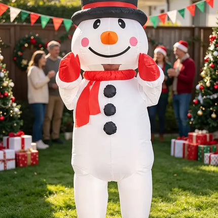 Black Hat Snowman Christmas Inflatable Costume, Polyester Adult Big Hat Snowman Christmas Inflatable Costume, Role-Playing Inflatable Costume Dress-Up Prop, suitable for Christmas, Halloween, Carnival, various activities and parties (costume does not meas