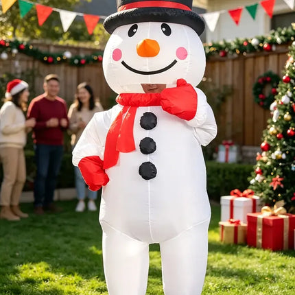 Black Hat Snowman Christmas Inflatable Costume, Polyester Adult Big Hat Snowman Christmas Inflatable Costume, Role-Playing Inflatable Costume Dress-Up Prop, suitable for Christmas, Halloween, Carnival, various activities and parties (costume does not meas