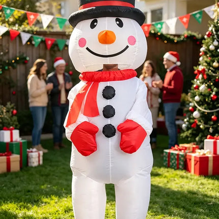 Black Hat Snowman Christmas Inflatable Costume, Polyester Adult Big Hat Snowman Christmas Inflatable Costume, Role-Playing Inflatable Costume Dress-Up Prop, suitable for Christmas, Halloween, Carnival, various activities and parties (costume does not meas