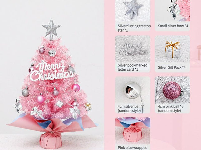 Mini Christmas Tree with Ornaments & Pink/Blue Wrapped Design ‚Äì 45cm, Pink, No Lights