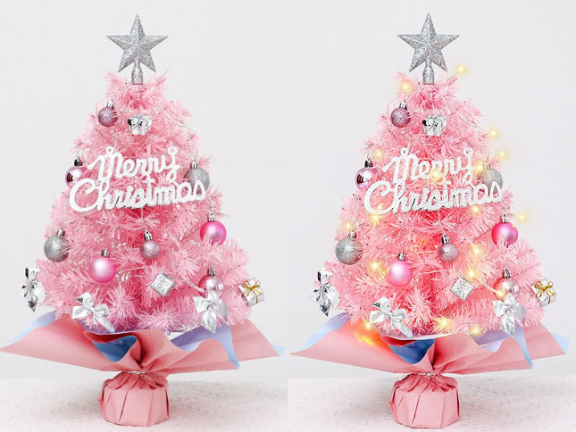 Mini Christmas Tree with Ornaments & Pink/Blue Wrapped Design ‚Äì 45cm, Pink, No Lights