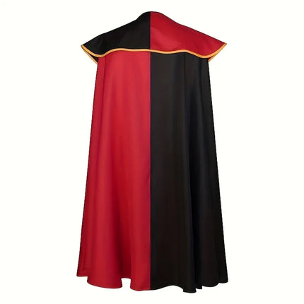 Alice Queen of Hearts 4-Piece Set, Red-Black Cape + Silver Scepter, Gold Crown, Playing Card Earrings, Top Choice for Halloween Parties.