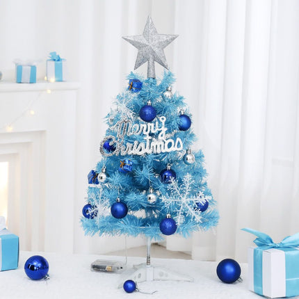 45cm Blue Mini Christmas Tree Set | Includes Star Topper, Letter Sign, Ornament Balls & Snowflake Decorations, Fresh & Dreamy Desktop Holiday Décor (No Lights Version)
