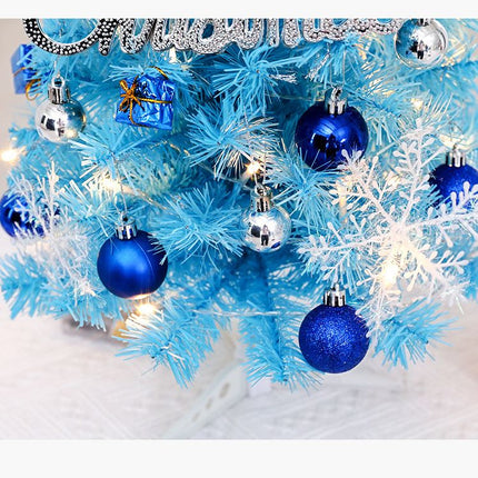 60cm Blue Mini Christmas Tree Set | Includes Star Topper, Letter Sign, Ornament Balls & Snowflake Decorations, Fresh & Dreamy Desktop Holiday Décor (No Lights Version)