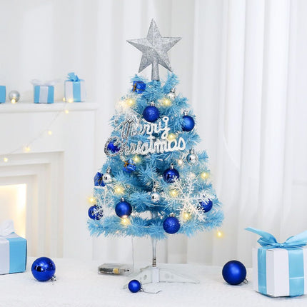 60cm Blue Mini Christmas Tree Set | Includes Star Topper, Letter Sign, Ornament Balls & Snowflake Decorations, Fresh & Dreamy Desktop Holiday Décor (No Lights Version)