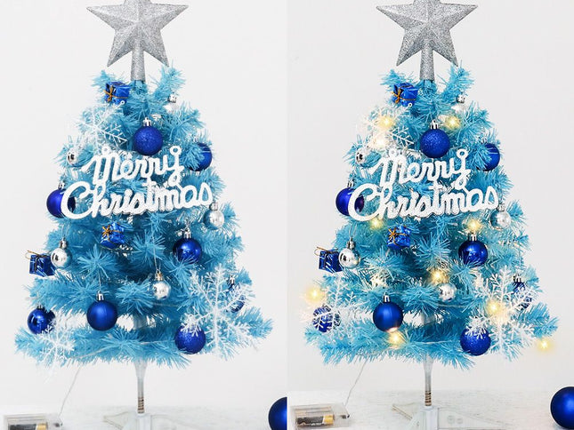 45cm Blue Mini Christmas Tree Set with Ornaments ‚Äì Warm LED Battery Lights