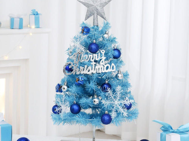60cm Blue Mini Christmas Tree Set with Ornaments ‚Äì Warm LED Battery Lights