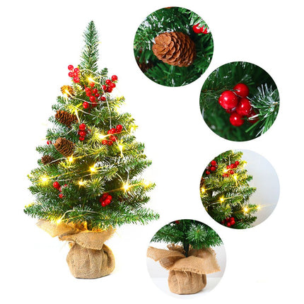 Mini Christmas Tree 45cm, Natural Pinecone Log Base Tabletop Decoration (Warm Light Version)