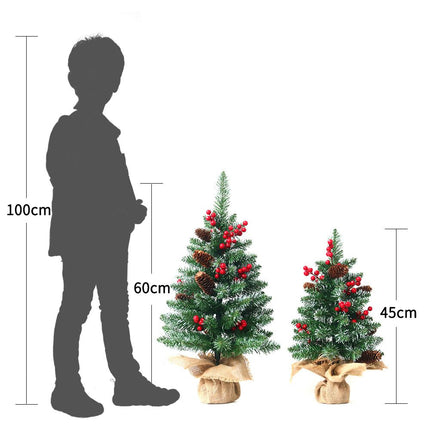 Mini Christmas Tree 45cm, Natural Pinecone Log Base Tabletop Decoration (Warm Light Version)