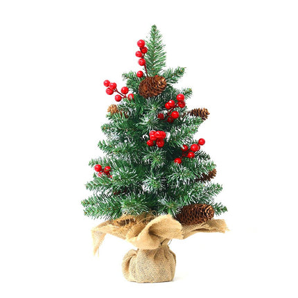 Mini Christmas Tree 45cm, Natural Pinecone Log Base Tabletop Decoration (Warm Light Version)