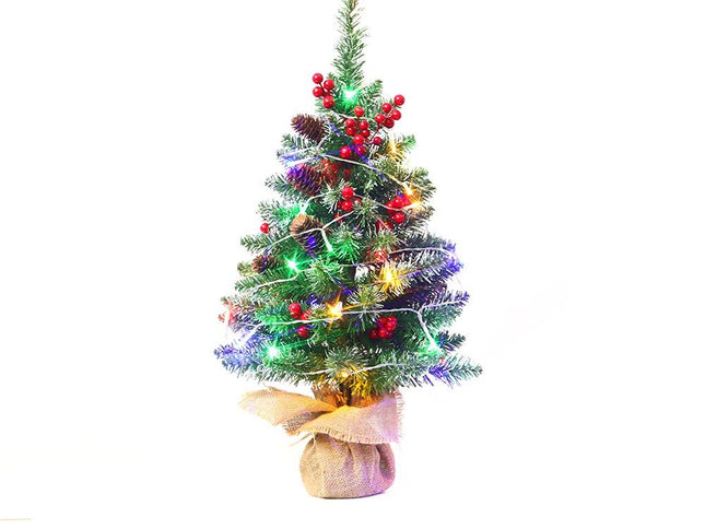 Mini Christmas Tree 45cm, Natural Pinecone Log Base Tabletop Decoration (Colorful Light Version)