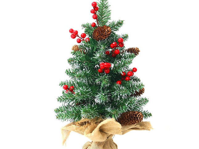 Mini Christmas Tree 45cm, Natural Pinecone Log Base Tabletop Decoration (Colorful Light Version)