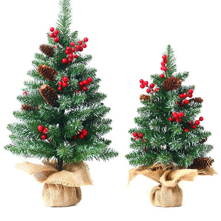 Mini Christmas Tree 45cm, Natural Pinecone Log Base Tabletop Decoration (Colorful Light Version)