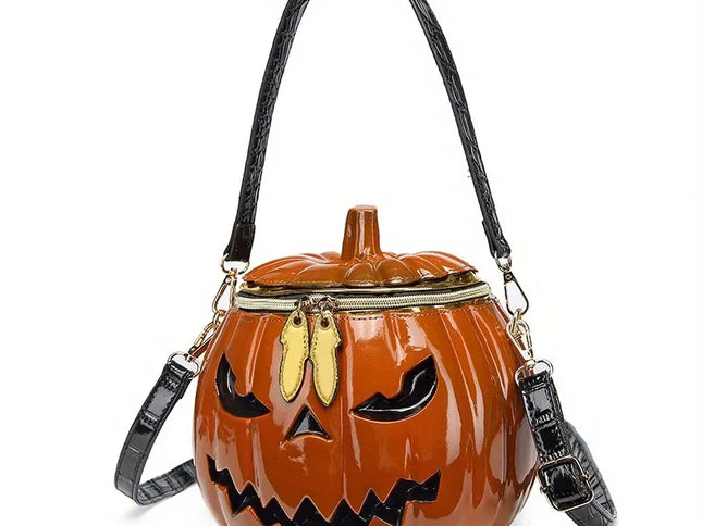 Halloween Upgraded Fun Pumpkin Bag, Dual-Strap Design, PU Material, Medium-Large Capacity, Party Essential./orange