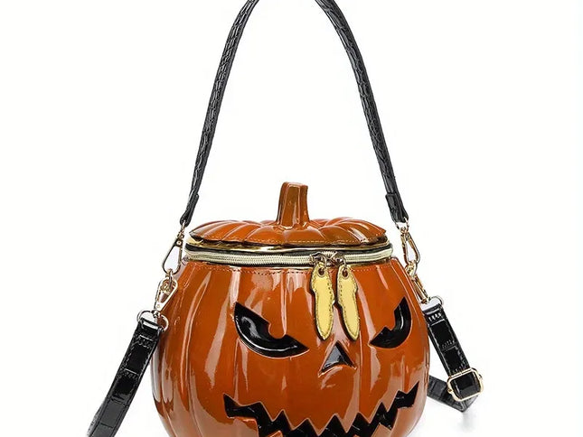 Halloween Upgraded Fun Pumpkin Bag, Dual-Strap Design, PU Material, Medium-Large Capacity, Party Essential./orange