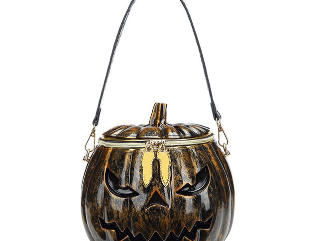 Halloween Upgraded Fun Pumpkin Bag, Dual-Strap Design, PU Material, Medium-Large Capacity, Party Essential./golden