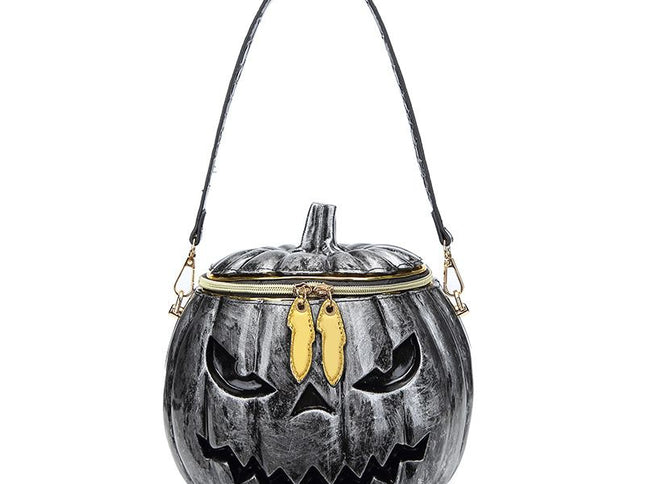 Halloween Upgraded Fun Pumpkin Bag, Dual-Strap Design, PU Material, Medium-Large Capacity, Party Essential./silver