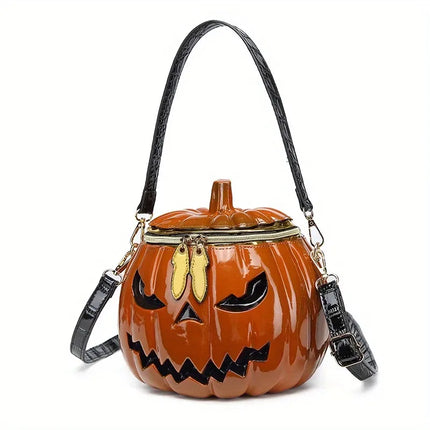 Halloween Upgraded Fun Pumpkin Bag, Dual-Strap Design, PU Material, Medium-Large Capacity, Party Essential./silver