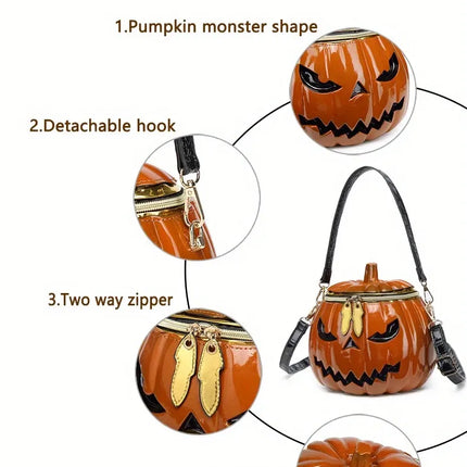 Halloween Upgraded Fun Pumpkin Bag, Dual-Strap Design, PU Material, Medium-Large Capacity, Party Essential./silver