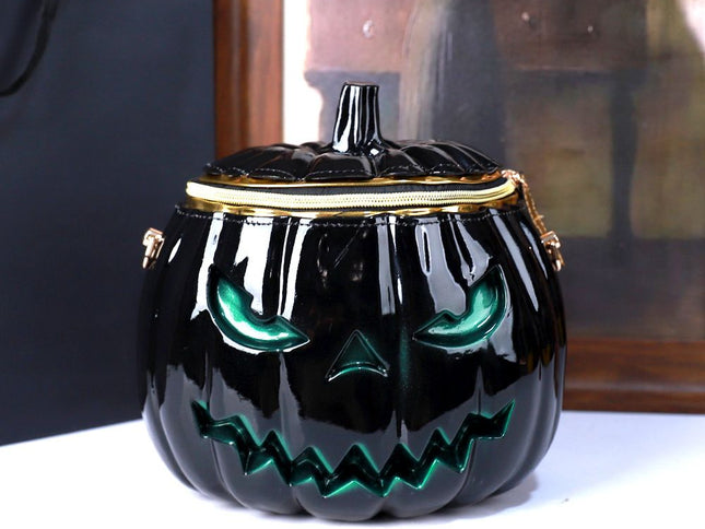 Halloween Upgraded Fun Pumpkin Bag, Dual-Strap Design, PU Material, Medium-Large Capacity, Party Essential./BLACK