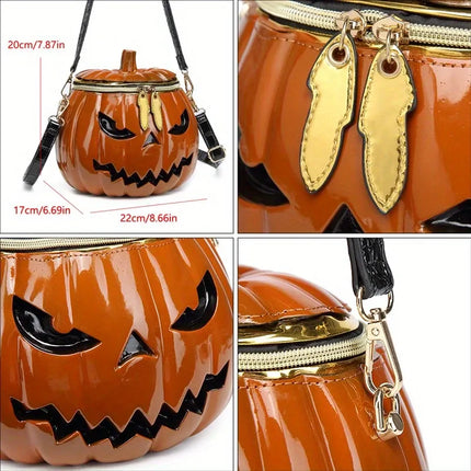 Halloween Upgraded Fun Pumpkin Bag, Dual-Strap Design, PU Material, Medium-Large Capacity, Party Essential./BLACK