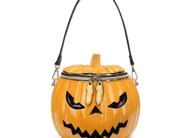 Halloween Upgraded Fun Pumpkin Bag, Dual-Strap Design, PU Material, Medium-Large Capacity, Party Essential./YELLOW