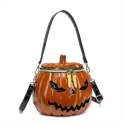 Halloween Upgraded Fun Pumpkin Bag, Dual-Strap Design, PU Material, Medium-Large Capacity, Party Essential./YELLOW