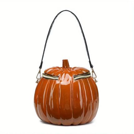 Halloween Upgraded Fun Pumpkin Bag, Dual-Strap Design, PU Material, Medium-Large Capacity, Party Essential./YELLOW