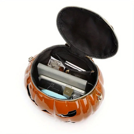 Halloween Upgraded Fun Pumpkin Bag, Dual-Strap Design, PU Material, Medium-Large Capacity, Party Essential./YELLOW