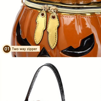 Halloween Upgraded Fun Pumpkin Bag, Dual-Strap Design, PU Material, Medium-Large Capacity, Party Essential./YELLOW