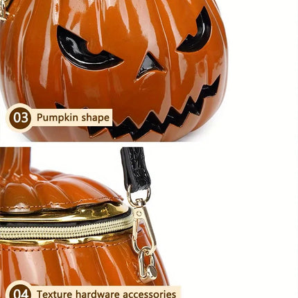 Halloween Upgraded Fun Pumpkin Bag, Dual-Strap Design, PU Material, Medium-Large Capacity, Party Essential./YELLOW