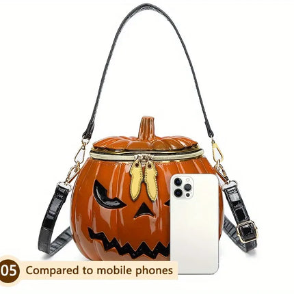 Halloween Upgraded Fun Pumpkin Bag, Dual-Strap Design, PU Material, Medium-Large Capacity, Party Essential./YELLOW