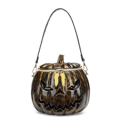 Halloween Upgraded Fun Pumpkin Bag, Dual-Strap Design, PU Material, Medium-Large Capacity, Party Essential./YELLOW