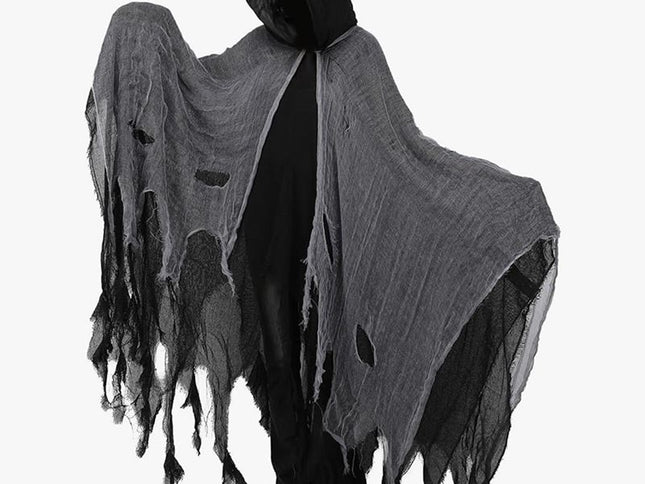 Adult Halloween Hooded Tattered Cloak – Grey