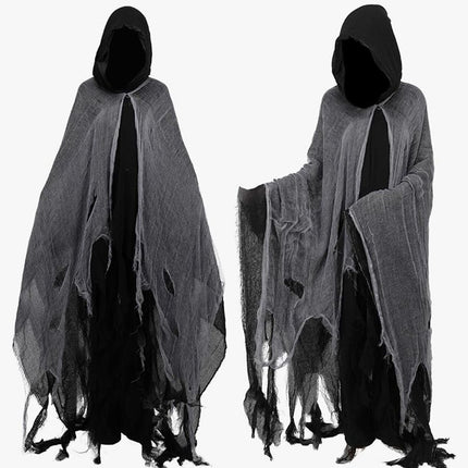 🎃 Halloween Adult Horror Hooded Tattered Cloak! Witch Zombie Reaper Cosplay Robe, Party Ghost Costume, Oversized Floor-Length Cape Maxes Out the Vibes! 👻/grey