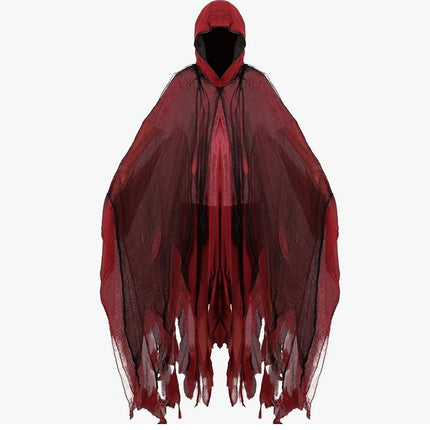 🎃 Halloween Adult Horror Hooded Tattered Cloak! Witch Zombie Reaper Cosplay Robe, Party Ghost Costume, Oversized Floor-Length Cape Maxes Out the Vibes! 👻RED