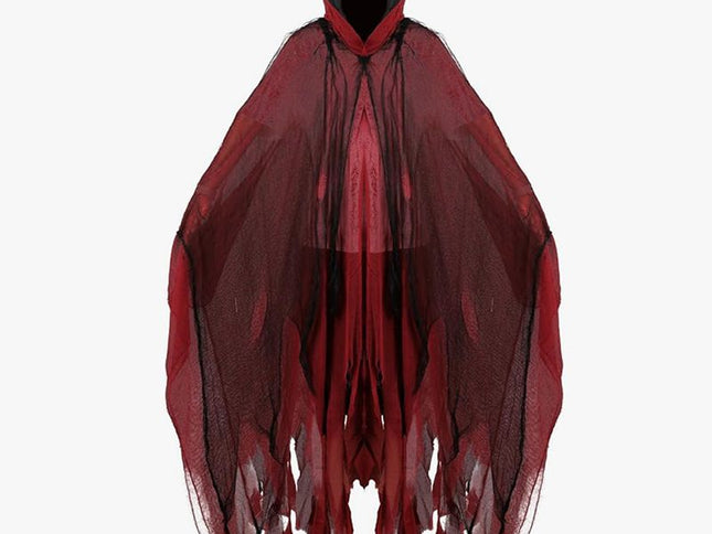🎃 Halloween Adult Horror Hooded Tattered Cloak! Witch Zombie Reaper Cosplay Robe, Party Ghost Costume, Oversized Floor-Length Cape Maxes Out the Vibes! 👻RED