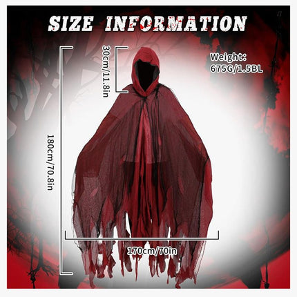 🎃 Halloween Adult Horror Hooded Tattered Cloak! Witch Zombie Reaper Cosplay Robe, Party Ghost Costume, Oversized Floor-Length Cape Maxes Out the Vibes! 👻RED
