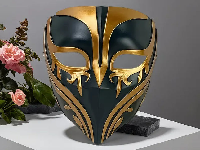 Resin Night Jasmine Full-Face Masquerade Mask ‚Äì Black & Gold Relief