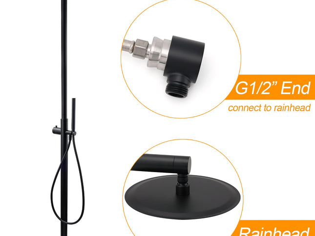 WELS Matte Black 316SUS Dual Shower Set Outdoor Bath System Rainfall 10" Head