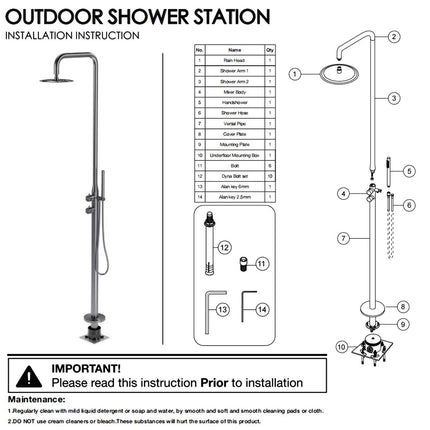 316 SUS WELS Gun Metal Twin Shower Handset Combo Outdoor Bath Rainfall 10" Head