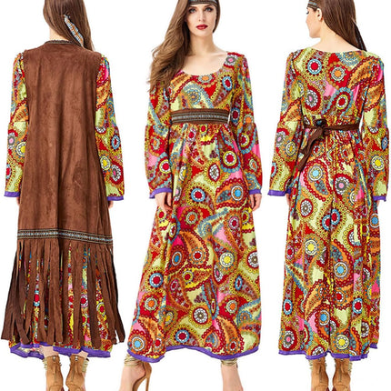 60s costume women, hippie women's dress set, 70s disco halloween outfits, hippie clothing women's costume, 60s clothing accessories M