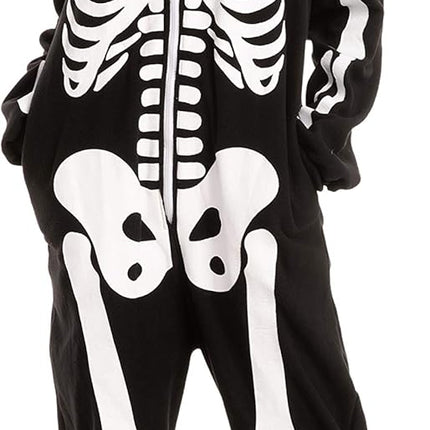 Unisex Skeleton Onesie Pajamas Plush Skeleton Jumpsuit Zipper Halloween Hoodie Pajamas for Adults Sleepwear Costume Black L
