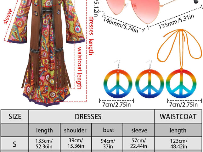 60s costume women, hippie women's dress set, 70s disco halloween outfits, hippie clothing women's costume, 60s clothing accessories L