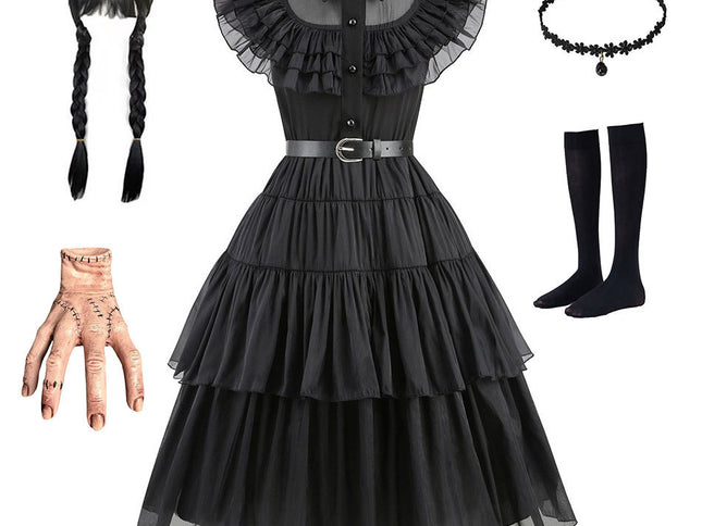Black Cosplay Costume for Girls, Halloween Costume for Kids, Role Play Costume with Accessories, Multiple Sizes Available 130cm