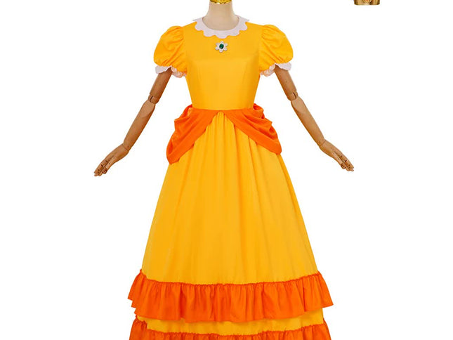 Daisy Cosplay Dress Rosalina Costume Halloween Carnival Cosplay Princess Dress with Crown Birthday Party Stage Wear with Headpiece XS XS Daisy